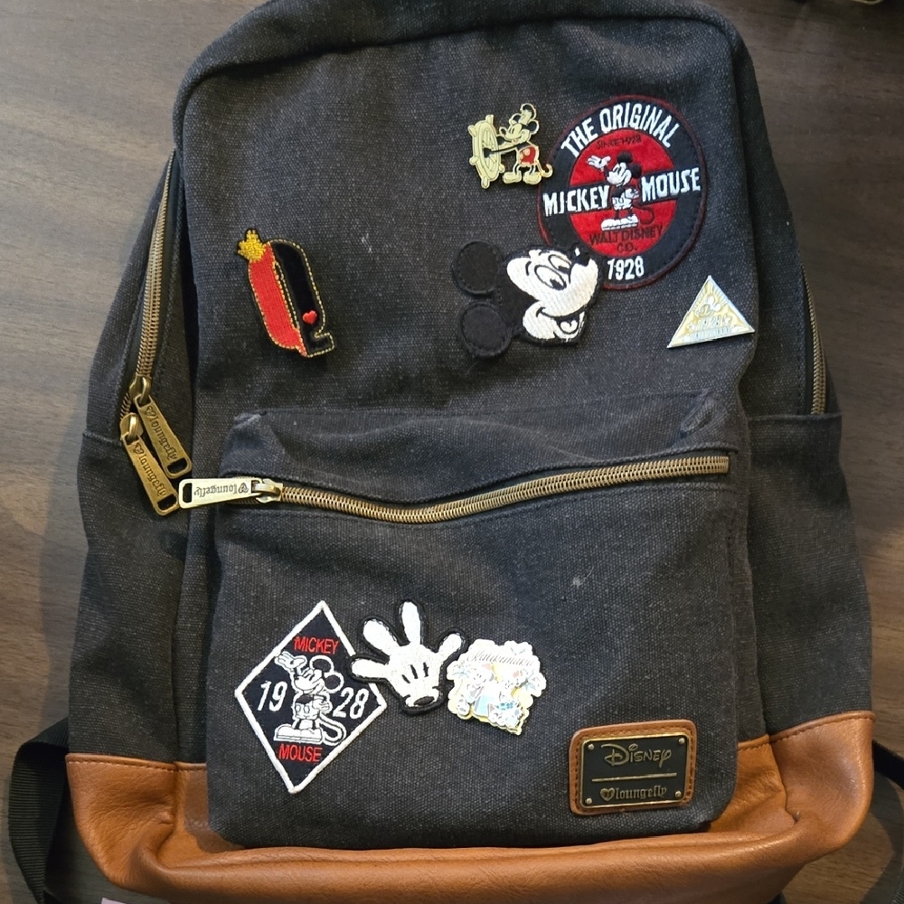 Disney Black Denium and Brown Cartoon Patch Backpack